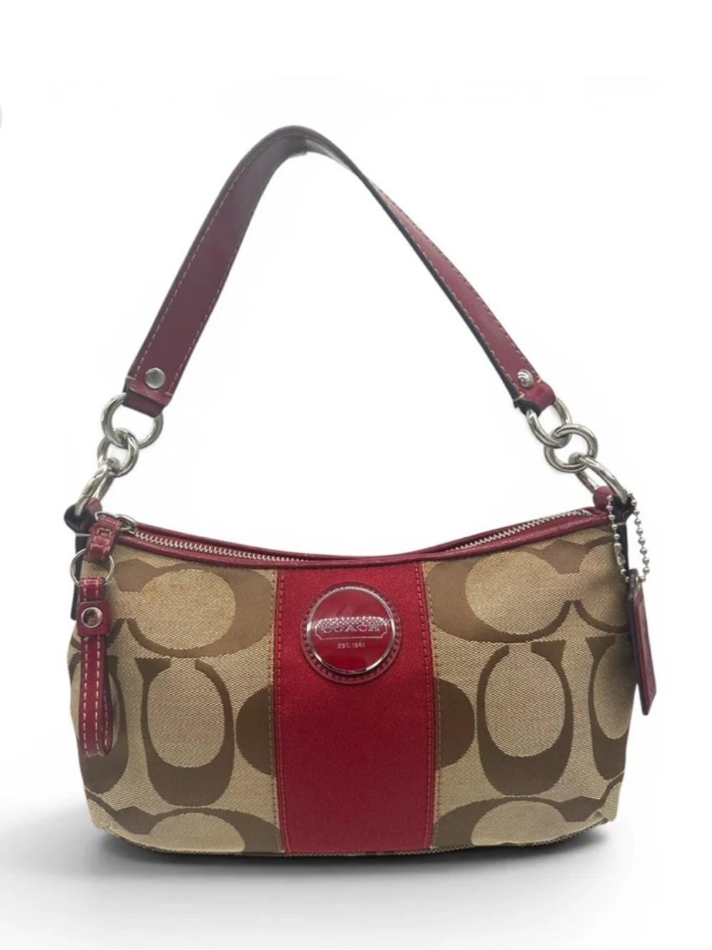 RARE Vintage Coach Signature Shoulder Bag in Brown and Bordeaux Red #17439